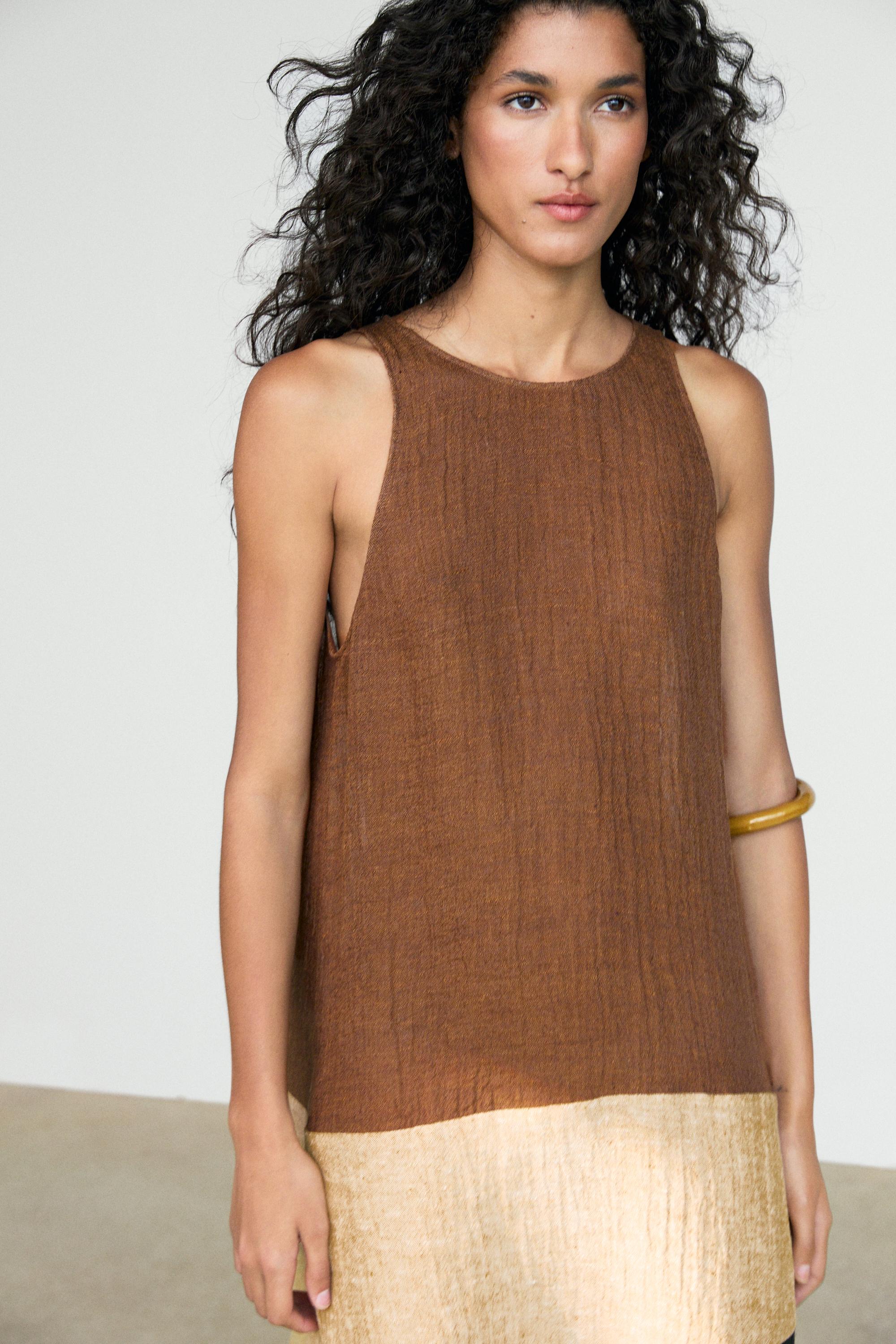 Robe midi bimatière en lin mélangé